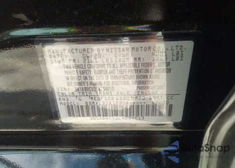 2020 Nissan Sentra Sv Xtronic Cvt из США, поврежденный, VIN 3N1AB8CV3LY254013